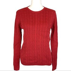 Talbots 100% Cotton Classic Cable Knit Pullover Sweater In Red Size Small